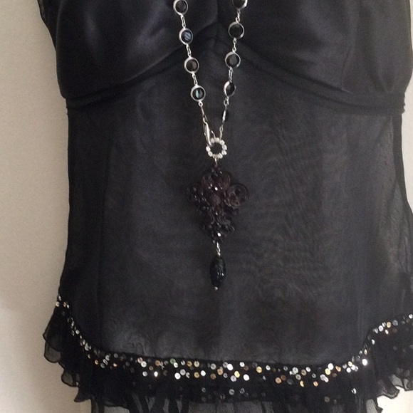 Black Crystal Silver Chain Necklace with Tarina Tarantino Pendant - Picture 2 of 10